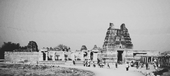 Vijaya Vithala temple - first view - That burnt down and cracked up entrance tower.
